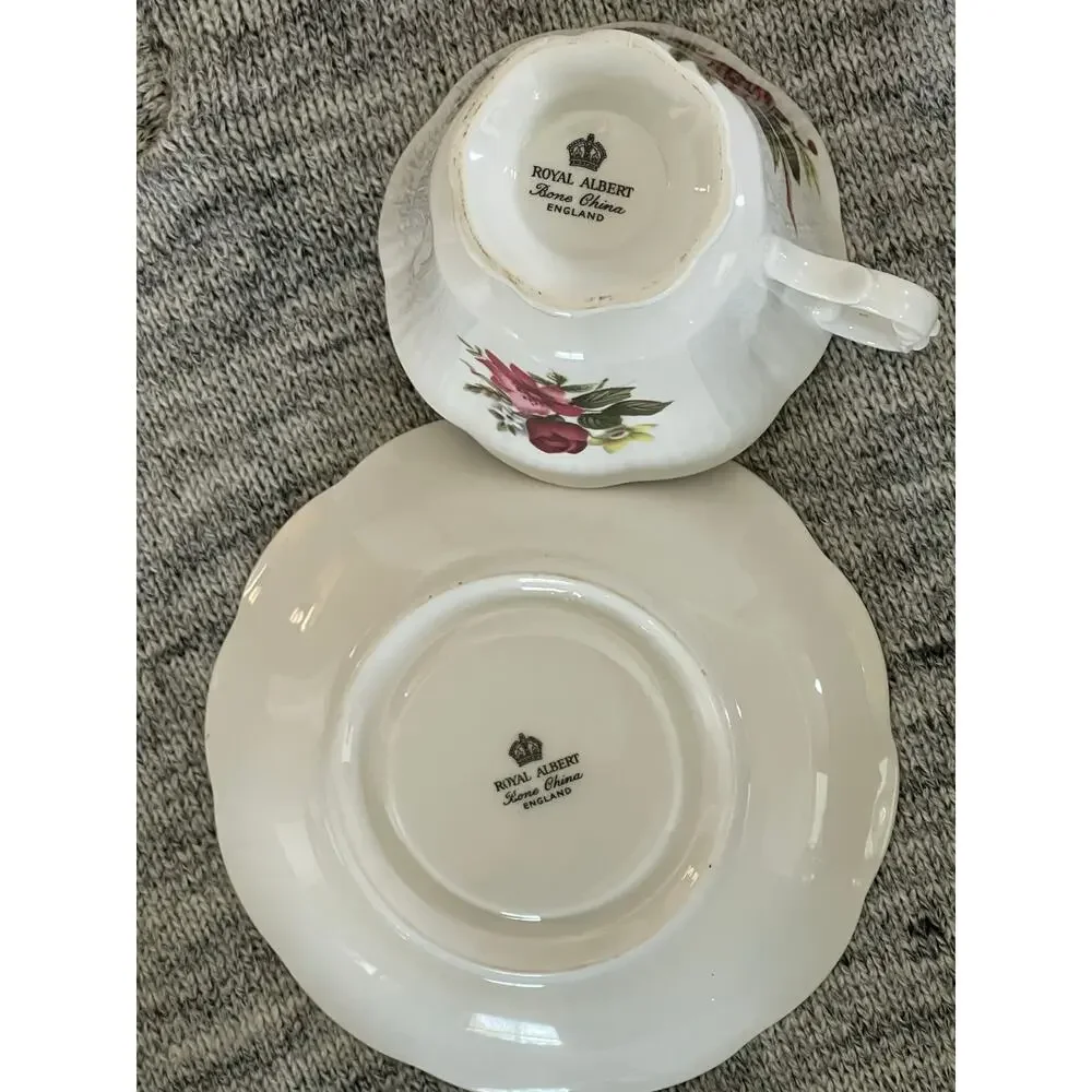 Royal Albert Bone China Teacup & Saucer Flowers Golden Trim
